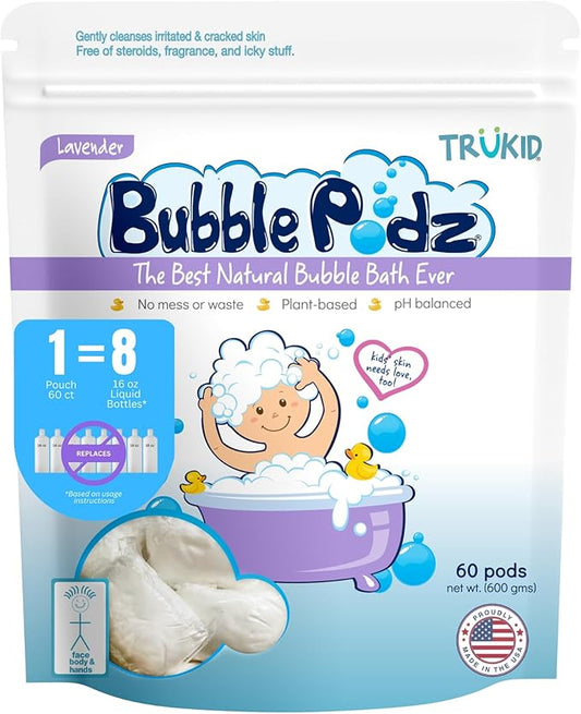 TruKid Bubble Podz Bubble Bath for Baby & Kids, Gentle Refreshing Bath Bomb for Sensitive Skin 7 for (60 Podz)