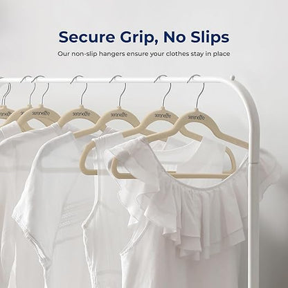 SereneLife Velvet Hangers 20 Pack - Non-Slip Felt Hangers with 360° Swivel Hook - Ultra-Thin, Lightweight Velvet Hangers for Shirts, Sweaters, Hoodies, Kids Clothes & Dresses - Space-Saving, Ivory