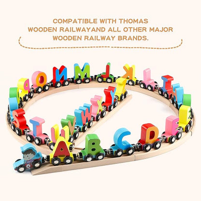 Wondertoys 27 PCS Wooden Alphabet Train Toy Wooden Magnetic Alphabet 1 Engine
