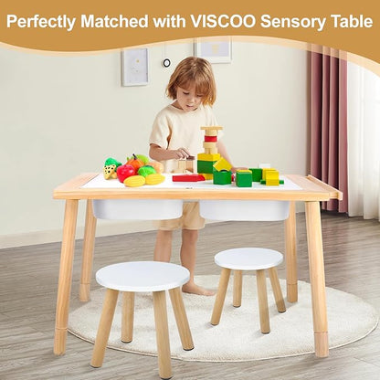Wooden Step Stool for Kids, Children's Stool Matched Sensory Table, Children Sitting Stool with Assembled Four-Legged, Multi-Purpose Kids Chairs for Bathroom Kitchen Bedroom, Natural Anti-Slip, 1 Pack