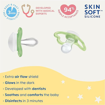 MAM Air Night Pacifiers (1 Sterilizing Pacifier Case), MAM Sensitive Skin Pacifier 6+ Months 6-16 (Pack 2)