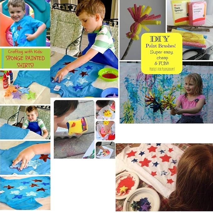 Toddler Painting Set-57Piece Painting Tool Kit with Art Smock - Kids Paint Brushes Sponge Kits- Toddler Kids Early Learning Toys Finger Paints Sponges Washable Acrylic Paint Art Supplies Gift