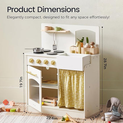 Tiny Land Play Kitchen, Kids Kitchen Playset, Toddler Kitchen with Cutting Food Set, Wooden Kitchen Sets for Kids, Best Gift for Girls and Boys