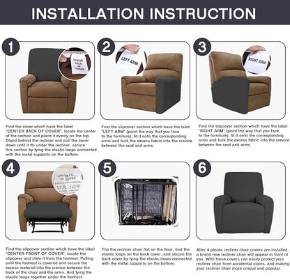 NILUOH Stretch Recliner Cover 4 Pieces Electric Power Lift Recliner Chair Cover Reclining Couch Cover Anti-Slip Fitted Furniture Protector with Side Pocket