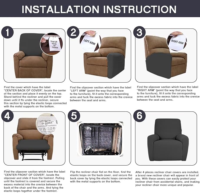 NILUOH Stretch Recliner Cover 4 Pieces Electric Power Lift Recliner Chair Cover Reclining Couch Cover Anti-Slip Fitted Furniture Protector with Side Pocket