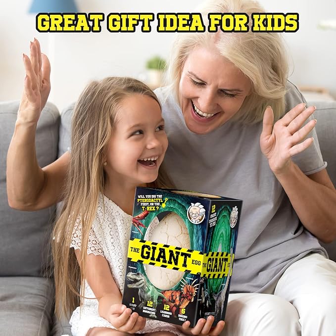 XXTOYS Dinosaur Egg Dig Kit, Unearth a Jumbo Dino Egg with 12 Unique Large Surprise Dinosaur Toys, Ideal Educational STEM Toys and Gifts for Kids Aged 5-7, Suitable for Party and Easter
