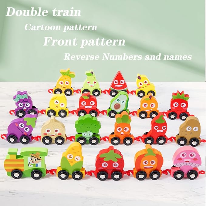 Wooden Train Set with 21pcs Fruit and Vegetable Alphabet Train 3-5 Wooden (KK-TS-0810)
