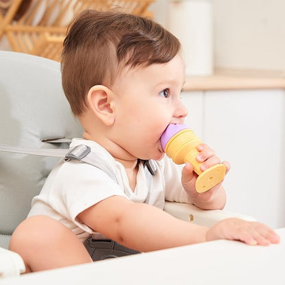 Smily Mia Baby Fruit Food Feeder & Freezer Teether Combo, Icy Bite Ice Cream Teether for Baby Cooling Relief 3 Month+,Purple