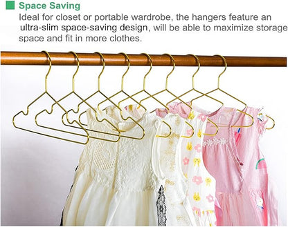 Amber Home 20 Pack 12 Inch Gold Kids Baby Hangers, Strong Metal Children Clothes Hangers for Closet, Space Saving Infant Hanger for Toddler Coats Pants (Gold, 20)