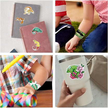 86PCS Reptile Party Favors 50PCS Reptile Stickers 36PCS Reptile Slap Bracelets Alligator Lizard Gecko Snake Turtle Snap Bracelet Reptile Stickers for Kids Reptile Party Supplies Decorations Gifts