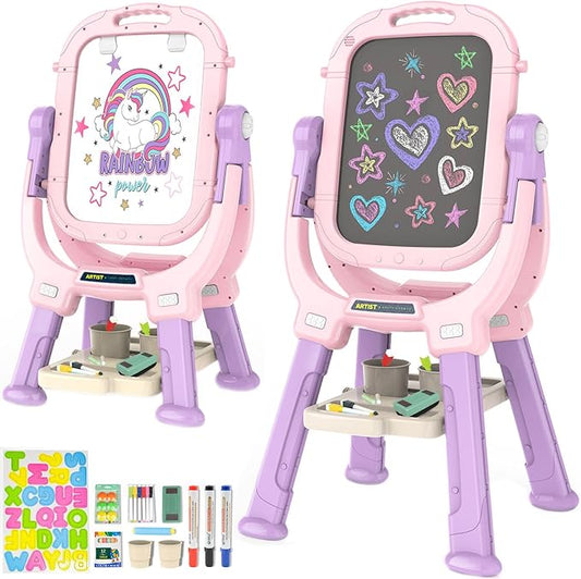 Victostar Easel for Kids, Rotatable Double Sided Adjustable Standing Art Easel with Drawing & Writing Accessories for Kids Boys and Girls