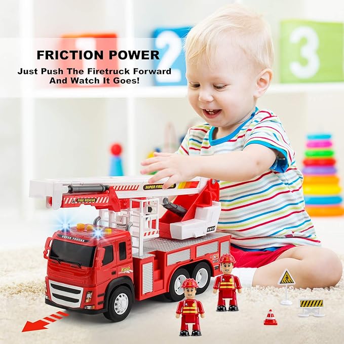 Fire Truck Playset - 1:12 Scale Large Size Toys 3 Firemen, 3 Year 3 4 5