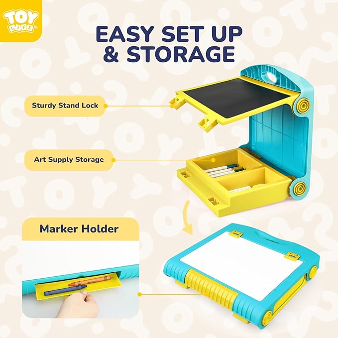 TOY Life Tabletop Easel for Kids Art Easel for Kids 3 4 5 Toddler Art Easel Board for Kids Chalkboard White Board for Kids Easel Set Dry Erase Board Portable Desktop Easel Painting Easel for Kids