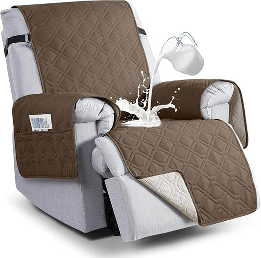 VANSOFY 100% Waterproof Recliner Chair Covers, Recliner Cover Non-Slip Dog Chair Cover Furniture Protector Washable Slipcover with Pocket, Elastic Straps for Pets, Dogs(Brown, 30")