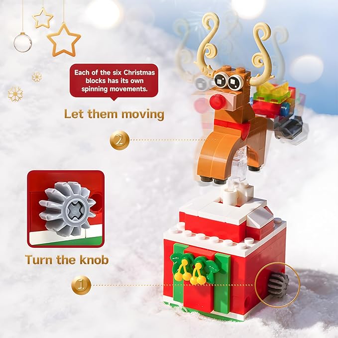 Christmas Building Blocks Set 6in1 Xmas Building Brick Toys 2024 Christmas Rotating Building Kits Santa/Reindeer/Christmas Tree Building Sets Gifts for Adults Teens Kids Girls Boys Ages 6+, 816PCS