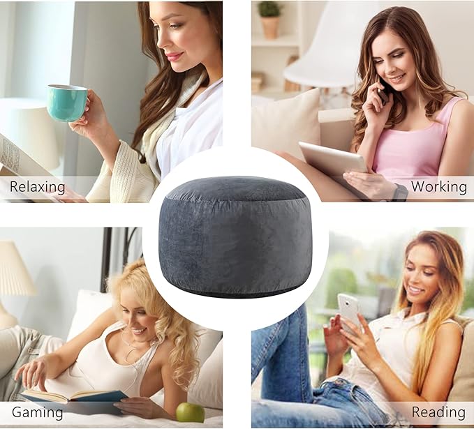 Large Bean Bag Chair: 3 ft Memory Foam Bean Bag Chairs for Adults/Kids,Bean Bag Chair with Fillings,Soft Faux Fur Fabric - Dutch Velvet, Grey, 3 Foot