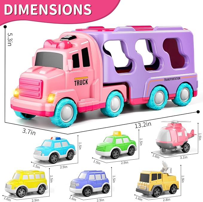 Bennol Car Truck Toys for 1 2 3 4 5 Year Old Girls Toddlers, 7-in-1 Carrier Truck Toddler Girl Bus Toys 1 2 3 4 5 Year