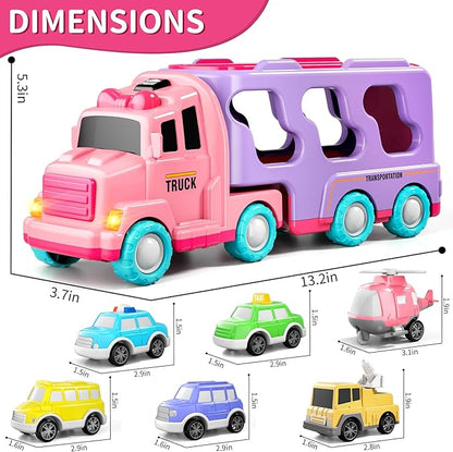 Bennol Car Truck Toys for 1 2 3 4 5 Year Old Girls Toddlers, 7-in-1 Carrier Truck Toddler Girl Bus Toys 1 2 3 4 5 Year