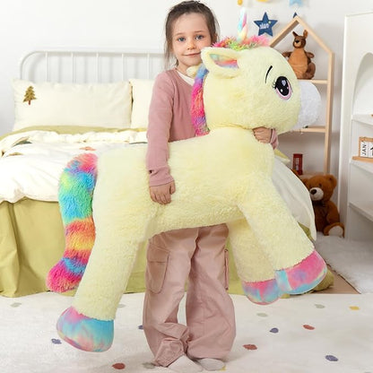 Tezituor 43 inch Unicorn Stuffed Animals, Large Unicorn Plush Pillow for Boys Girls, Soft Plush Toys for Kids, Christmas, Birthday, Valentine's (Yellow)