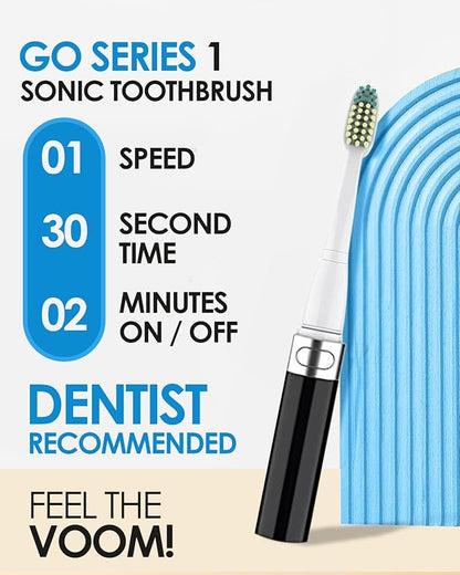 Voom Sonic Go 1 Series Travel Electric Toothbrush | Travel Toothbrushes - Battery Operated Toothbrush for Adults & Kids, Dentist Recommended Toothbrush, Portable w/ 2 Minute Timer (Black)