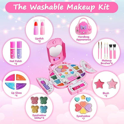 Topsolid Kids Makeup Kit for Girl, Real Washable Makeup for Kids with Mirror, Kids Makeup Sets for Girls 5-8, Princess Toys Cosmetic Set, Christmas & Birthday Gifts Toys for 3 4 5 6 7 8 Year Old Girls