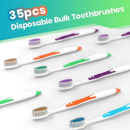 Bulk Toothbrushes 35 Pack, Individually Wrapped Toothbrushes Pack for Adults & Kids, Disposable Toothbrush Medium Soft for Travel, Donations, Hotels