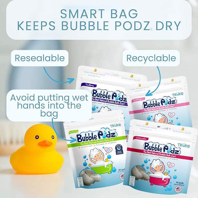 TruKid Bubble Podz Bubble Bath for Baby & Kids, Gentle Refreshing Bath Bomb for Sensitive Skin 7 for (60 Podz)