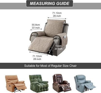 100% Waterproof Recliner Chair Cover, Recliner Chair Covers for Reclining Chair, Non-Slip Fabric Recliner Couch Cover for Living Room, for Pets Kids Protector, Washable