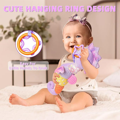Baby Toys 0-6 Months,Infant Musical Seahorse Stuffed Animals Sensory Toys with Bright Colors 0-12 Months-Purple