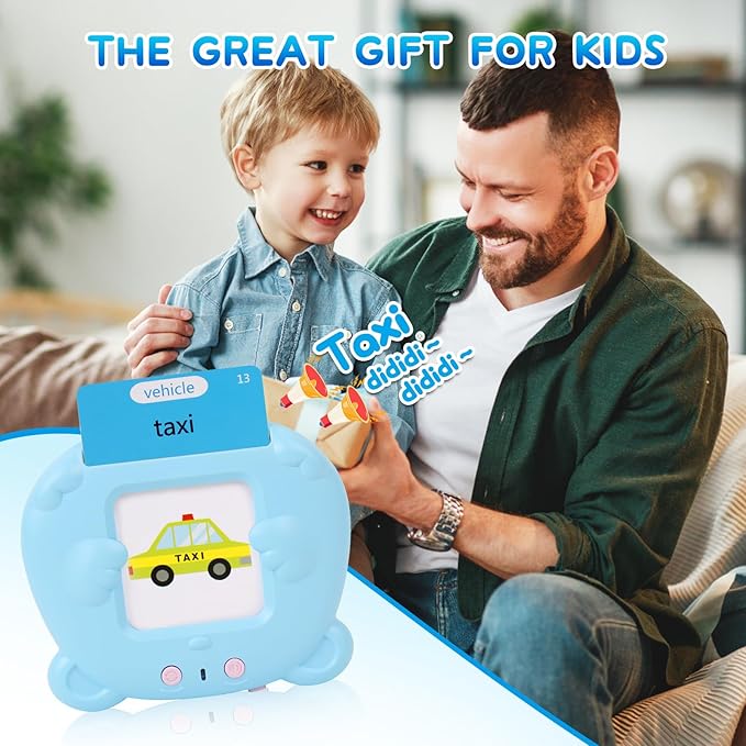 Toddler Talking Flash Cards with 255 Cards and 510 Words, Autism Sensory Toys, Speech Therapy, Montessori Toys, Learning Educational Gifts with Music for 3 4 5 6 Year Old Boys and Girls(Blue)