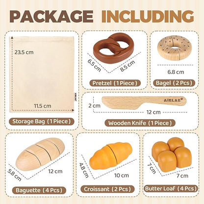 Wooden Play Food Bakery Toy Sets for Kids Kitchen Grocery Pretend Food Accessories Playsets for Kids Ages 4-8 Birthday Gift for Boys Girls Educational Toys