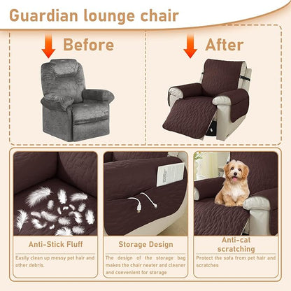 Recliner Covers That Stay in Place, 100% Waterproof Non-Slip Recliner Chair Covers with Pocket, Elastic Straps, Washable Reclining Chair Protector for Kids, Pets, Dog, Cat,Dark Coffee,28IN