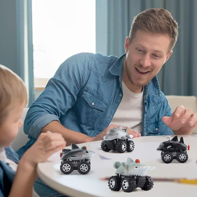 DINOBROS Shark Toys Pull Back Cars for Boys and Toddlers 4 Pack 3 Years