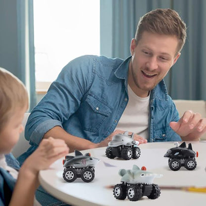 DINOBROS Shark Toys Pull Back Cars for Boys and Toddlers 4 Pack 3 Years
