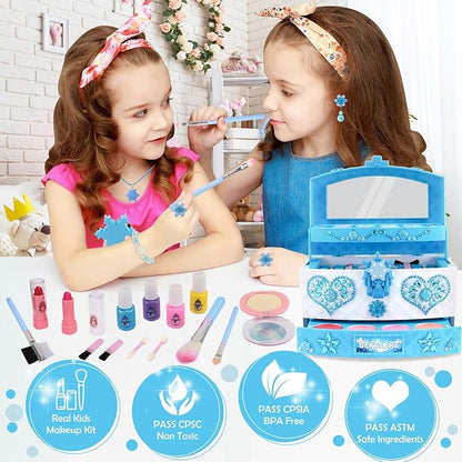 Toys for Girls,Washable Real Kids-Makeup-Kit-for-Girl,Toddler-Toys for 3 4 5 6 7 8 9 10 11 12 Year Old Girls,Christmas Birthday Frozen Gifts for Girls,Makeup-for-Kids-Toys,Princess-Dresses-for-Girls