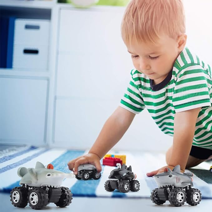 DINOBROS Shark Toys Pull Back Cars for Boys and Toddlers 4 Pack 3 Years