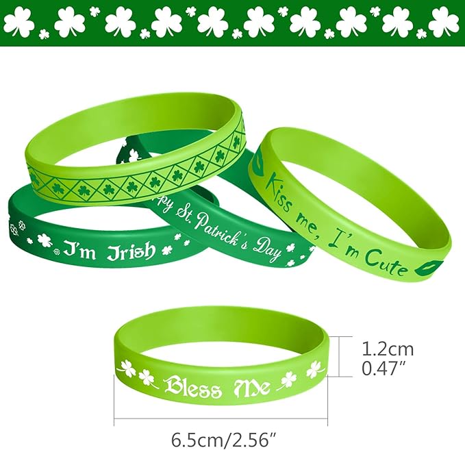 TUPARKA St. Patrick's Day Rubber Wristbands Silicone Shamrock Irish Wristband Bracelet for Party Favors Kids School Gifts Supplies, 36 Pcs 6 Styles