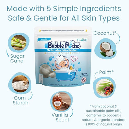 TruKid Bubble Podz | Bubble Bath for Toddlers 1-3, Baby & Kids 7 Kids (10 Count 1), Vanilla)