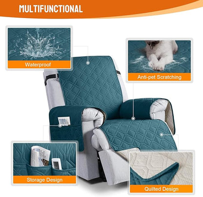 VANSOFY 100% Waterproof Recliner Chair Covers, Recliner Cover Non-Slip Dog Chair Cover Furniture Protector Washable Slipcover with Pocket, Elastic Straps for Pets, Dogs(Peacock Blue, 30")
