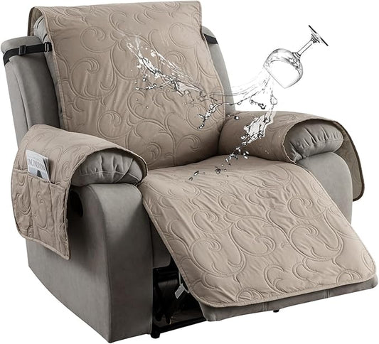 100% Waterproof Recliner Chair Cover, Recliner Chair Covers for Reclining Chair, Non-Slip Fabric Recliner Couch Cover for Living Room, for Pets Kids Protector, Washable