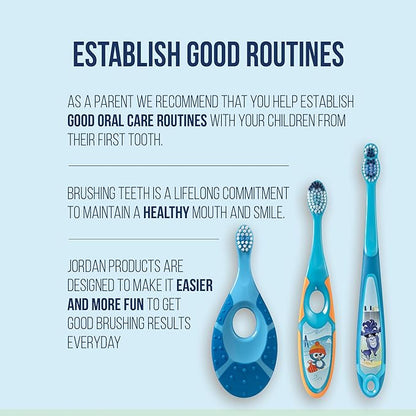 Jordan* Step 2 Kids Toothbrush, 3-5 Years, Soft Bristles, BPA Free (4 Pack) Blue & Green