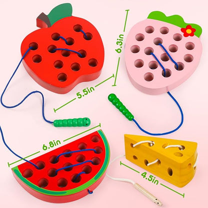 Wooden Toys Lacing Toys for Toddlers 3-5,Plane Activities Car Travel Toys Montessori Educational Learning Threading Toys for Fine Motor Skills Birthday Easter Gift for Boys Girls(4 pcs)