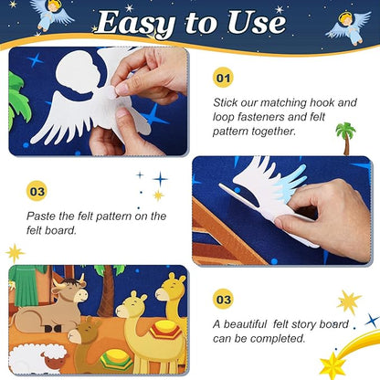 Batiyeer Nativity Felt Story Board for Toddlers 31 Pcs Birth of Jesus Felt Figure Felt Board Story Sets Interactive Felt Board for Kids Felt Story Board Pieces for Kids Classroom Activity Christmas