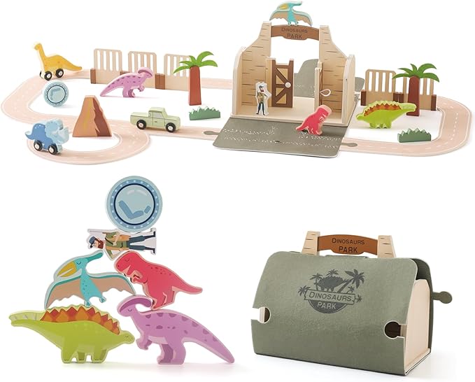 Dinosaur Train Set for Kids,Toy Train Set Tracks for Toddlers 19PCS,Dinosaur Road