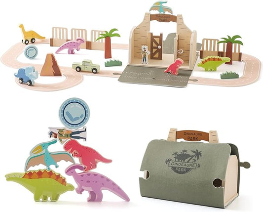 Dinosaur Train Set for Kids,Toy Train Set Tracks for Toddlers 19PCS,Dinosaur Road