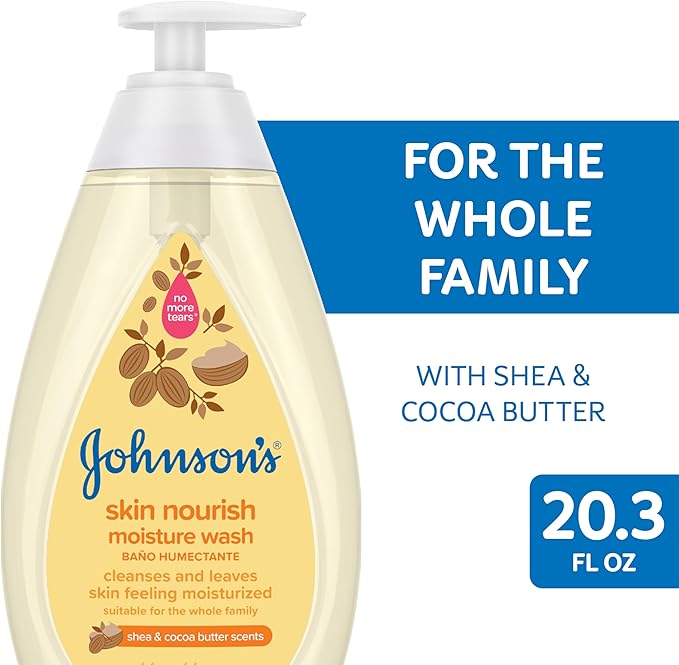Johnson's Baby Skin Nourishing Moisture Baby Body Wash with Shea & Cocoa Butter, Hypoallergenic & Tear Free Baby Bath Wash 20.3 fl.