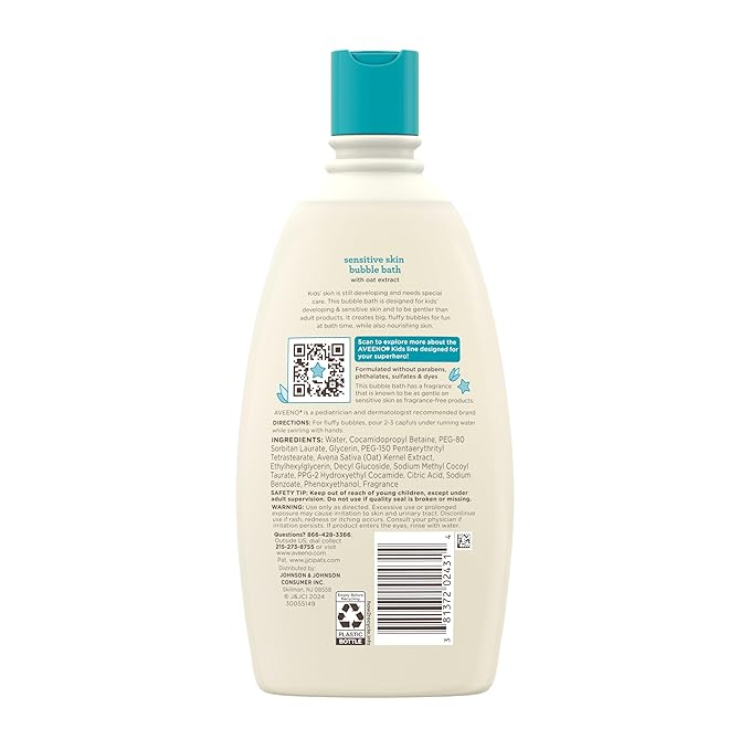 Aveeno Kids Bubble Bath, Children's Bubble Bath for Sensitive Skin with Oat Extract 19.2 fl.