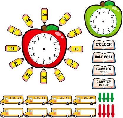 WhatSign Telling Time Bulletin Board Set Telling Time Teaching Clock for Kids 34Pcs Learning to Tell Time Clock Telling Time Clock for Classroom Must Have Bulletin Board Decorations