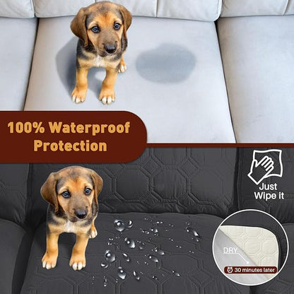 XINEAGE 100% Waterproof Recliner Chair Cover, Non Slip Covers for Recliner Chair with Pocket, Washable Dog Recliner Couch Cover with Elastic Straps (Black, 23.6")