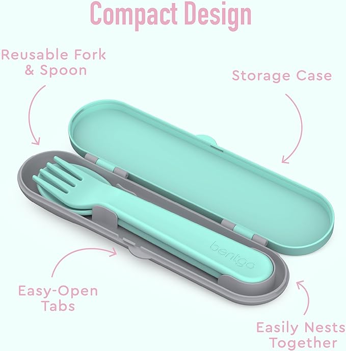 Bentgo Kids Utensil Set - Reusable Plastic Fork, Spoon & Storage Case - BPA-Free Materials, Easy-Grip Handles, Dishwasher Safe - Ideal for School Lunch, Travel, & Outdoors (Puppy Love)